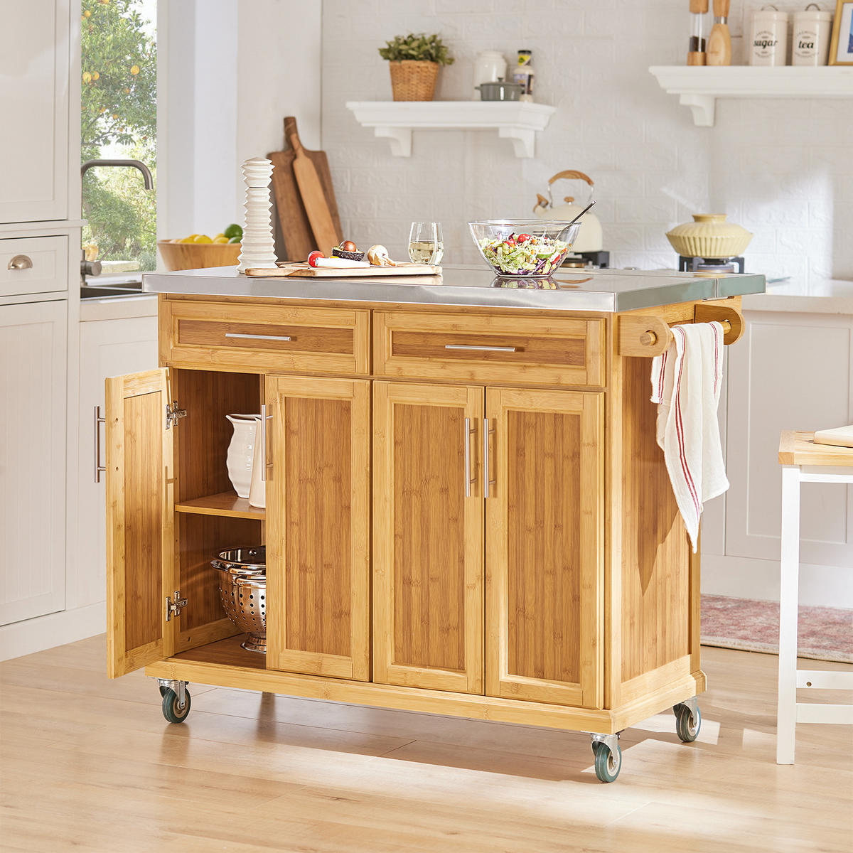 KÜCHENINSEL rollbar Bambus - Naturfarben, Holz/Holzwerkstoff (115/92/71cm) - SoBuy
