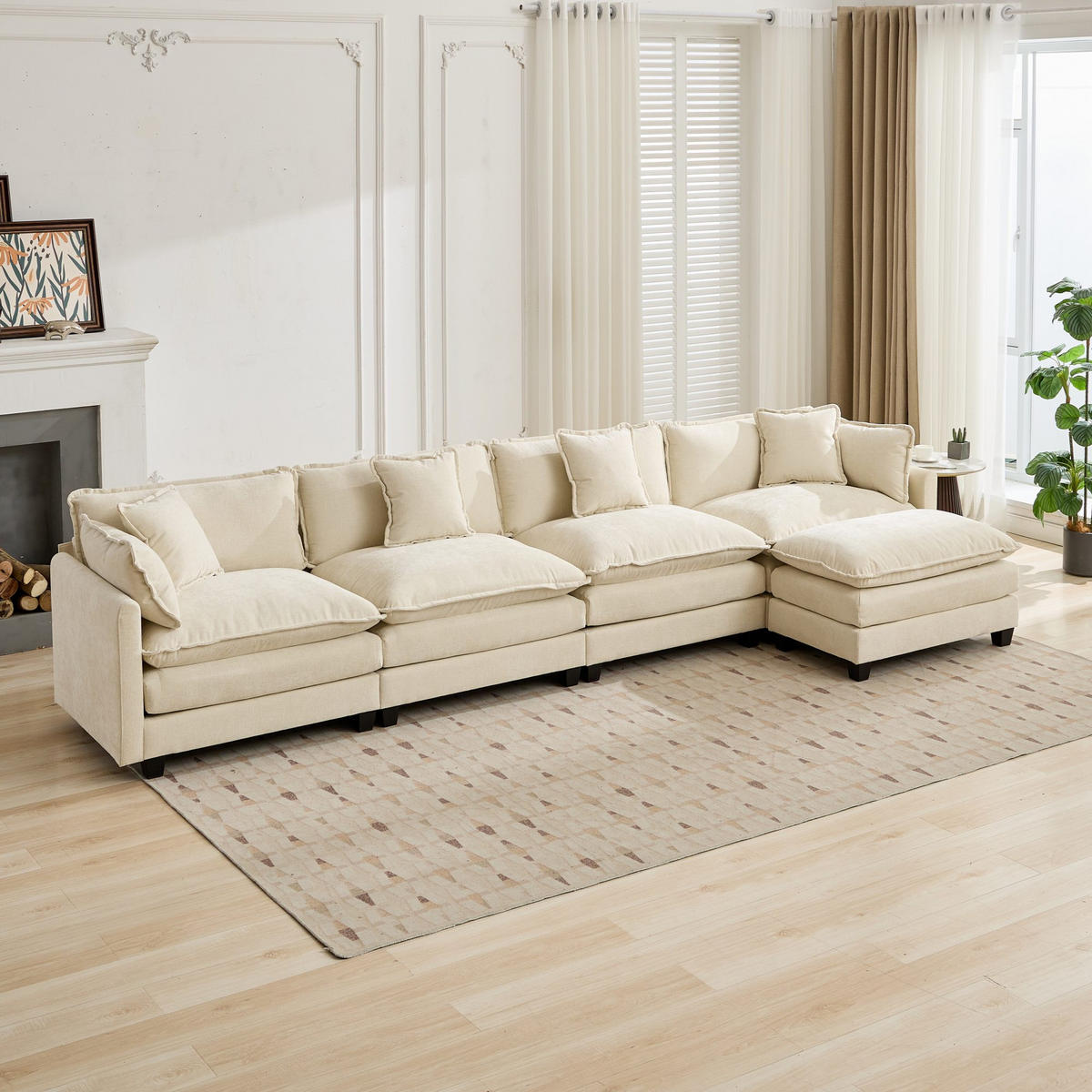 4-SITZER-SOFA aus Chenille mit modularem Design, beige - Beige, Textil (75/84/380cm) - Luhomfu