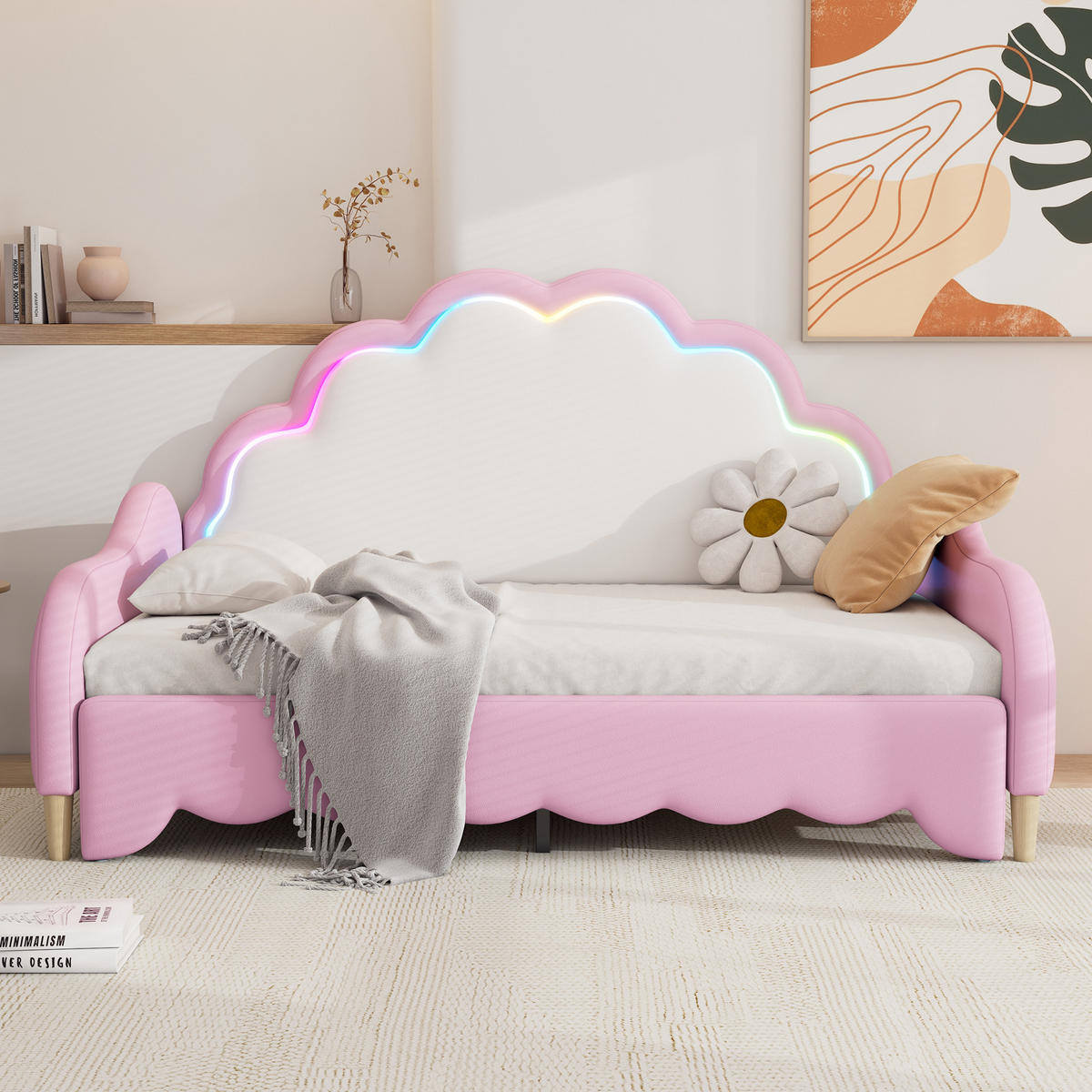POLSTERBETT 140/200 cm Rosa mit umwandelbarem Design und LED-Beleuchtung - Rosa, Kunststoff (140/200cm) - OKWISH