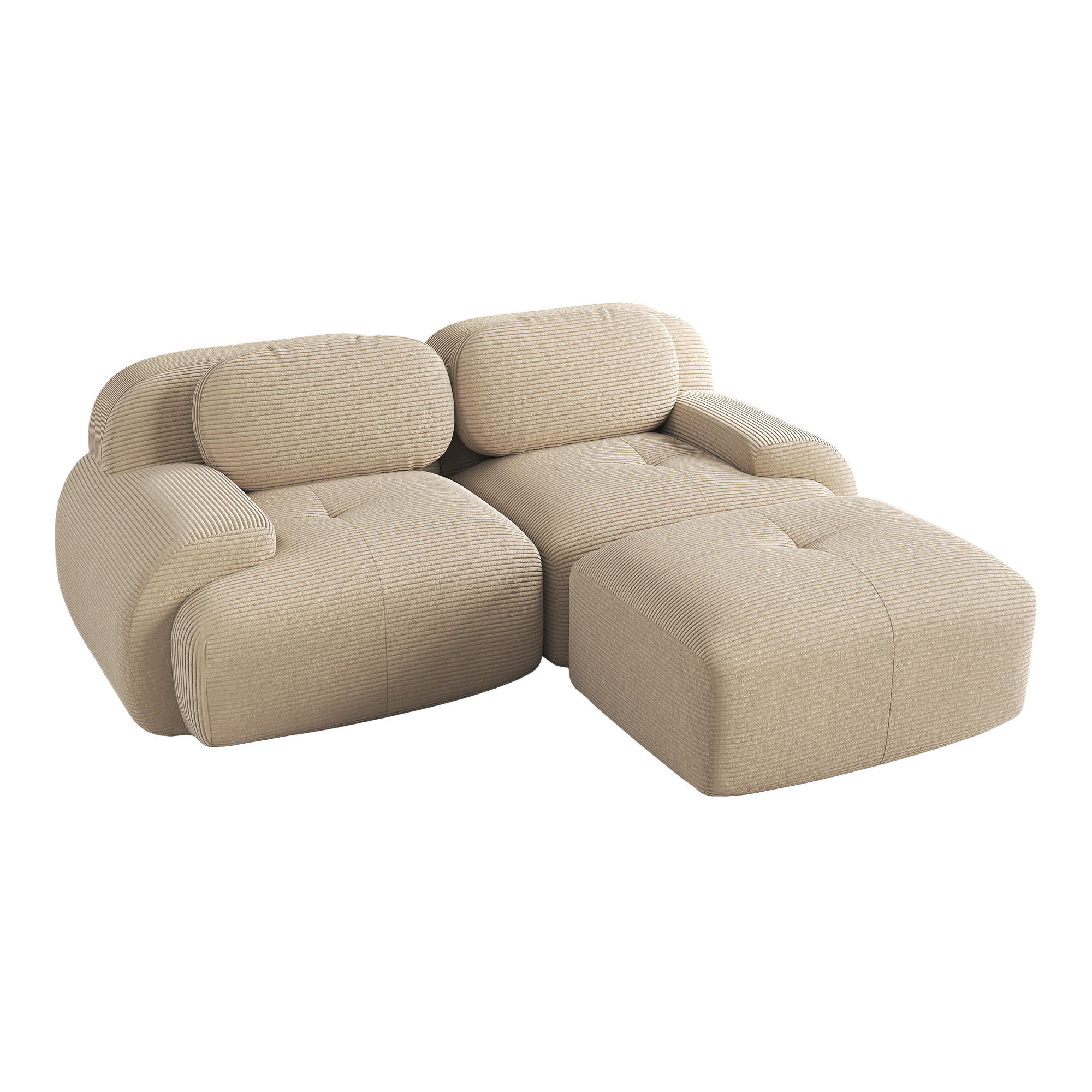 ECKSOFA Cord Beige mit Ottomane - Beige, Textil (208/178cm) - WISHDOR