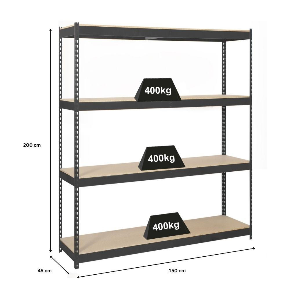 SCHWERLASTREGAL WOOD YETI FOUR | HxBxT 200x150x45cm | Fachlast 400kg | Anthrazit - Anthrazit, Metall (150/200/45cm) - PROREGAL