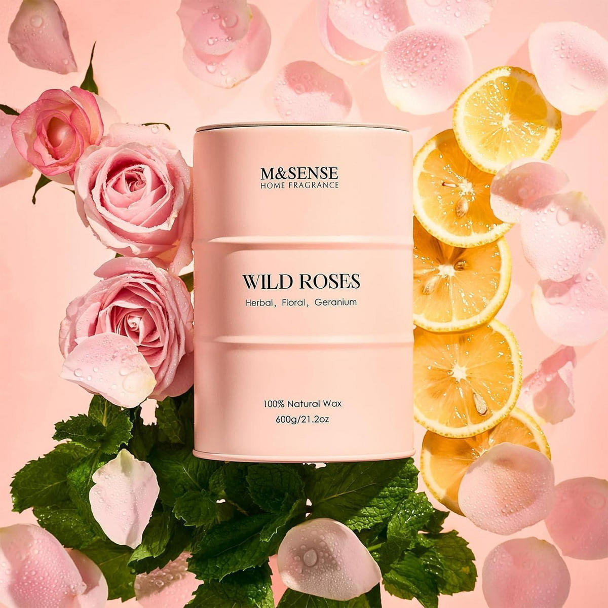 DUFTKERZE im Glas Wilde Rose 600g 130 Stunden Brenndauer - Rosa, Paraffin (13cm)