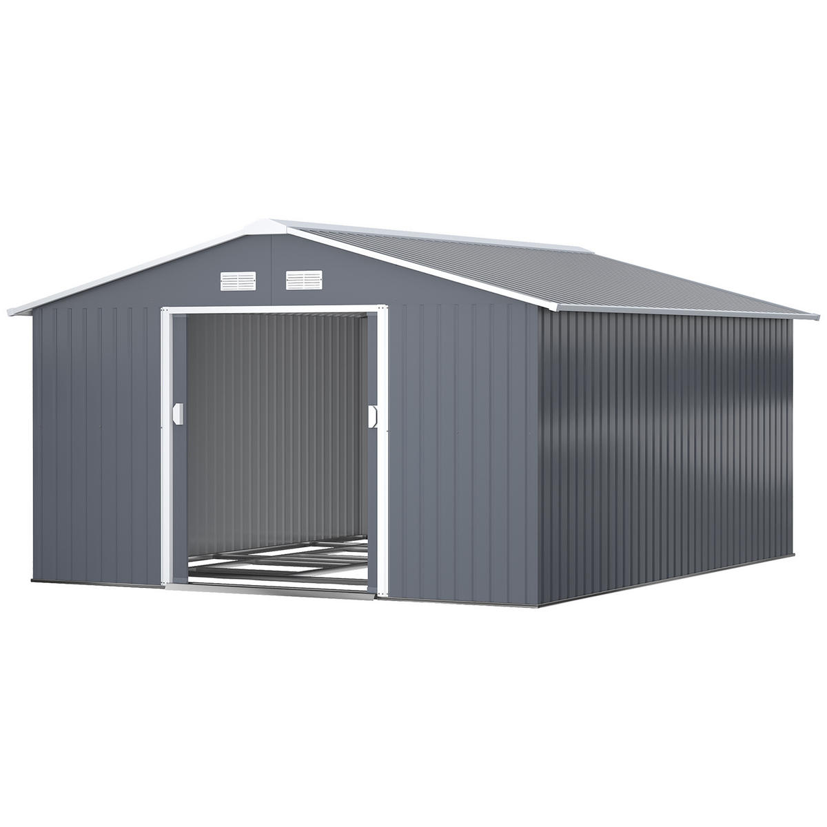 GERÄTESCHUPPEN DE-08085 mit Schiebetüren & Belüftungsfenstern Kohlegrau - Dunkelgrau, Metall (386/200/340cm) - ComfortXL