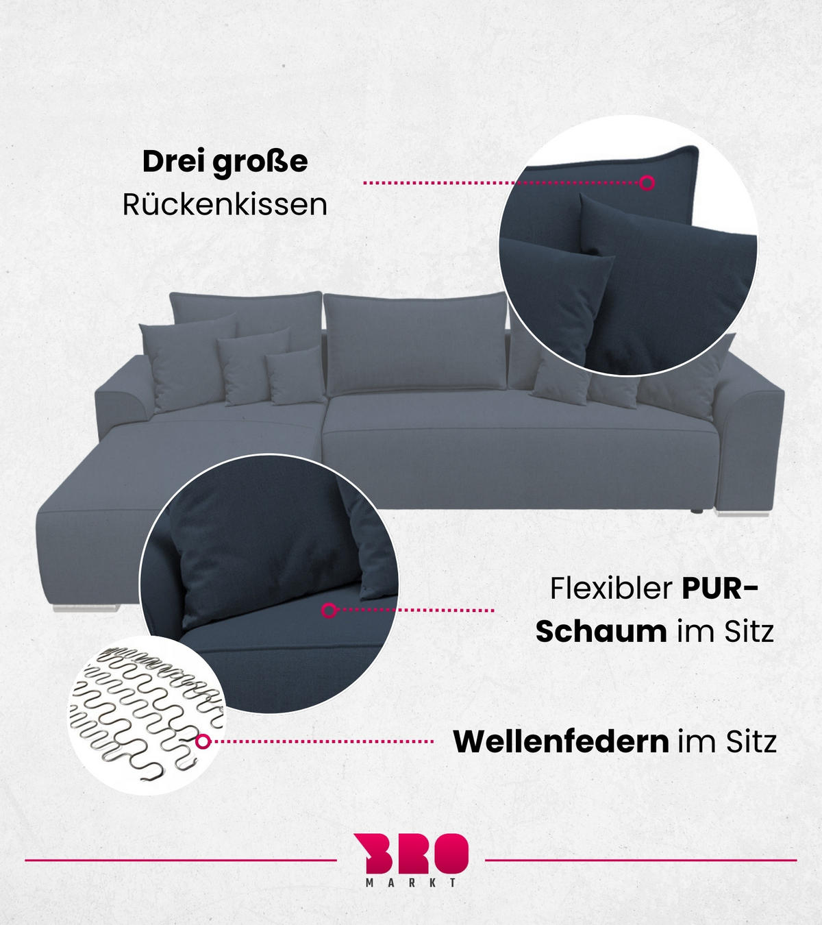 ECKSOFA Sydney mit Schlaffunktion Blau Leinenoptik - Blau, Textil (280/184cm) - Bromarkt