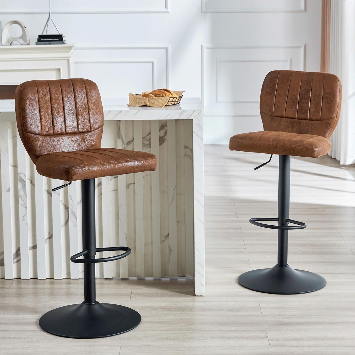 BARHOCKER höhenverstellbar 52 x 45 x 93-114 cm Schwarz/Braun - Schwarz, Metall (45/114/52.1cm) - Meubliv