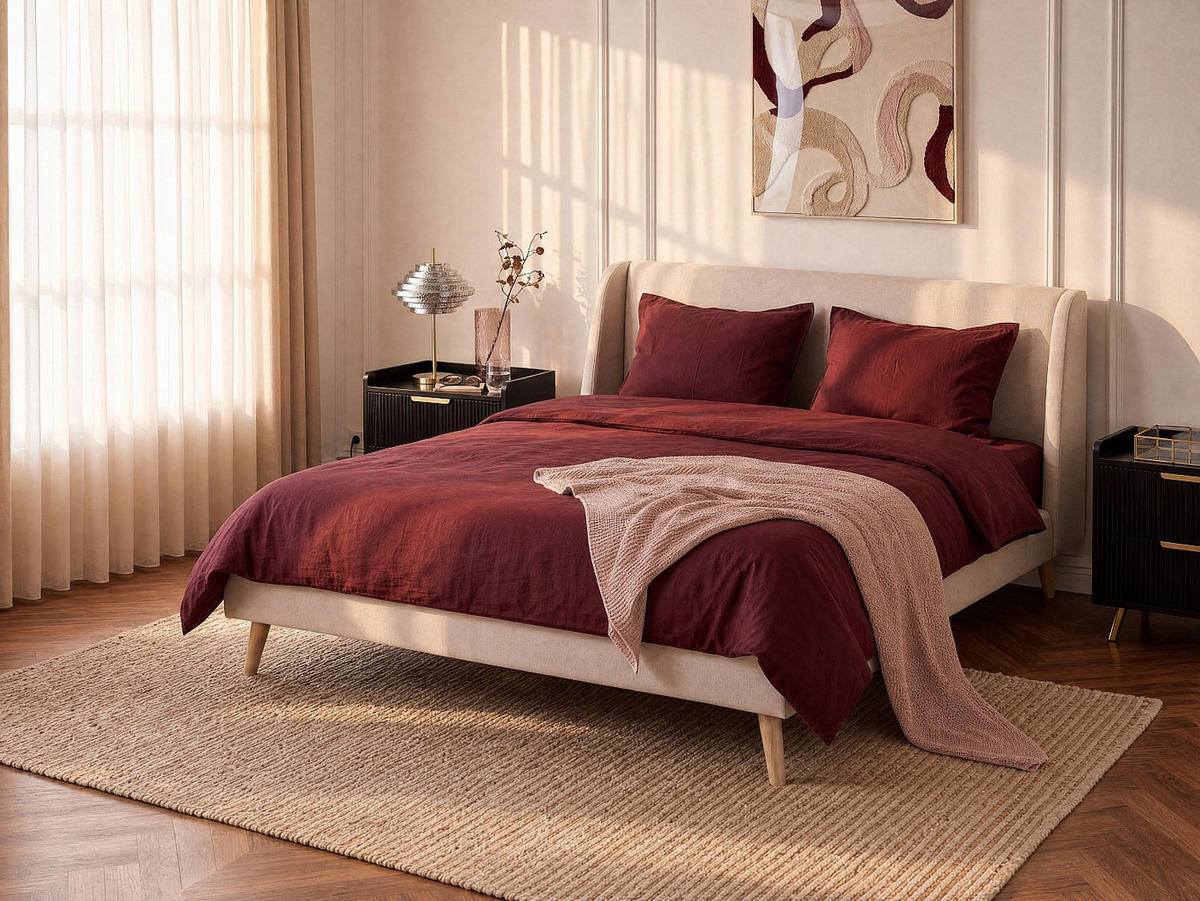 BETTRAHMEN - 2 Personen - stoff - beige Benedicte - Weiß, Textil (160/200cm) - Vente-Unique