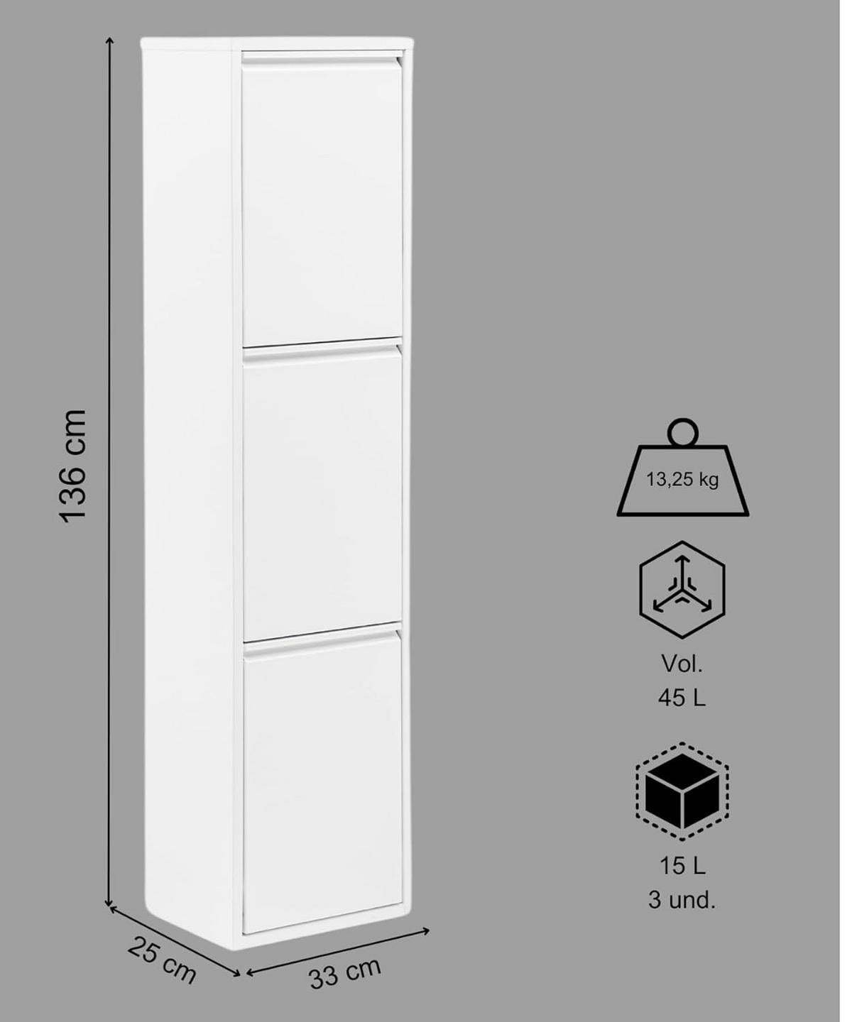 MÜLLEIMER 3 Fach Weiß Mülltrennsystem aus Metall - Weiß, Metall (33/136/25cm) - Gowoll