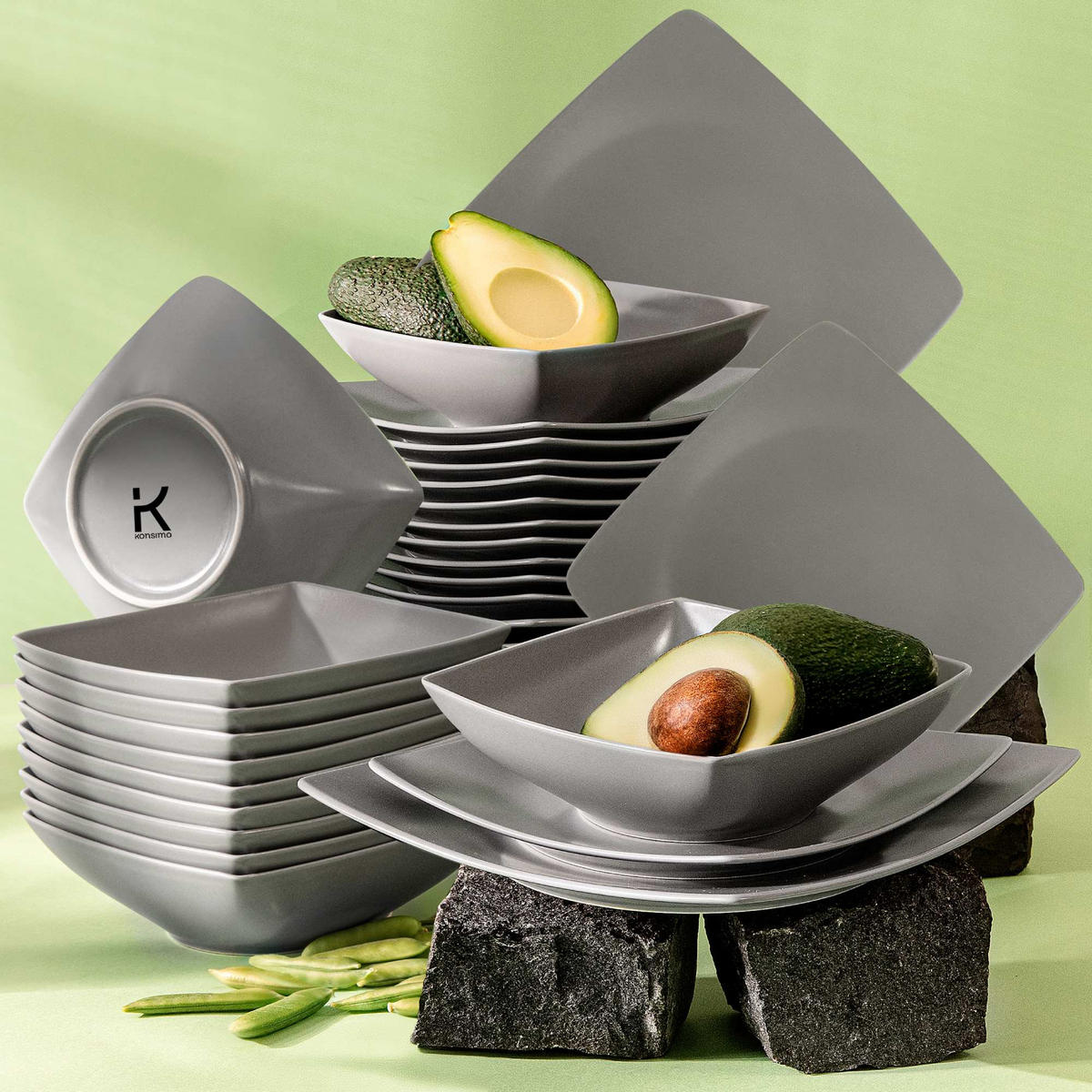 TAFELSERVICE EPIRI 12 Personen 36-tlg - Grau, Keramik (25/2/25cm) - KONSIMO®