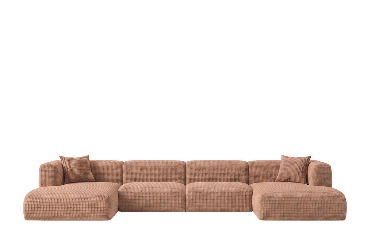 ECKSOFA U-Form, Chenille-Stoff Cremona, Hellbraun, GRETA - Hellbraun, Holz (408/70/179cm) - Kaiser Möbel