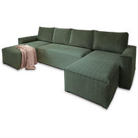 ROHOVÁ SEDAČKA ASPRA tmavě zelená - šedá/tmavě zelená, dřevo/textil (295/140cm) - MASSENO