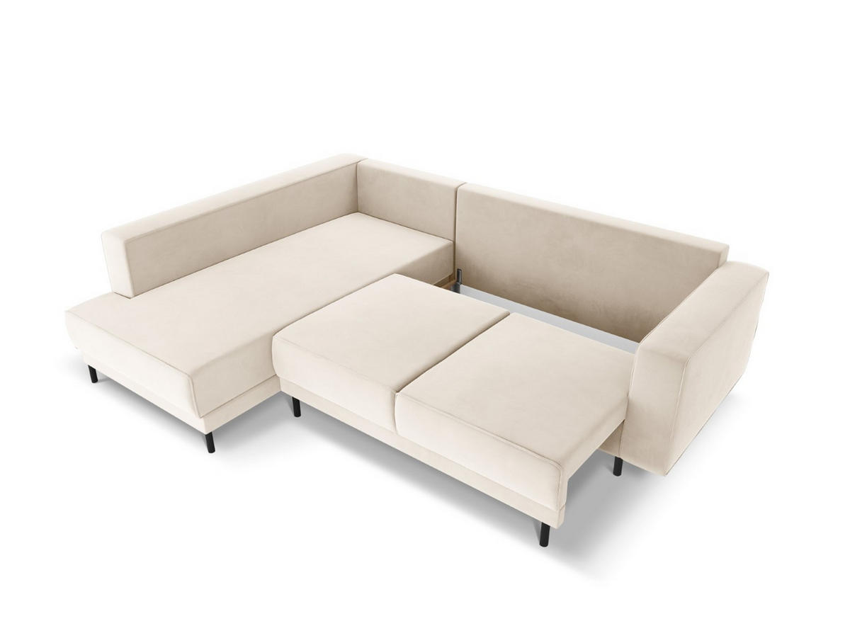 AUSKLAPPBARES-ECKSOFA links Caro aus Samt leichtes beige 5 Sitzplätze - Beige, Textil (187/247cm) - Micadoni