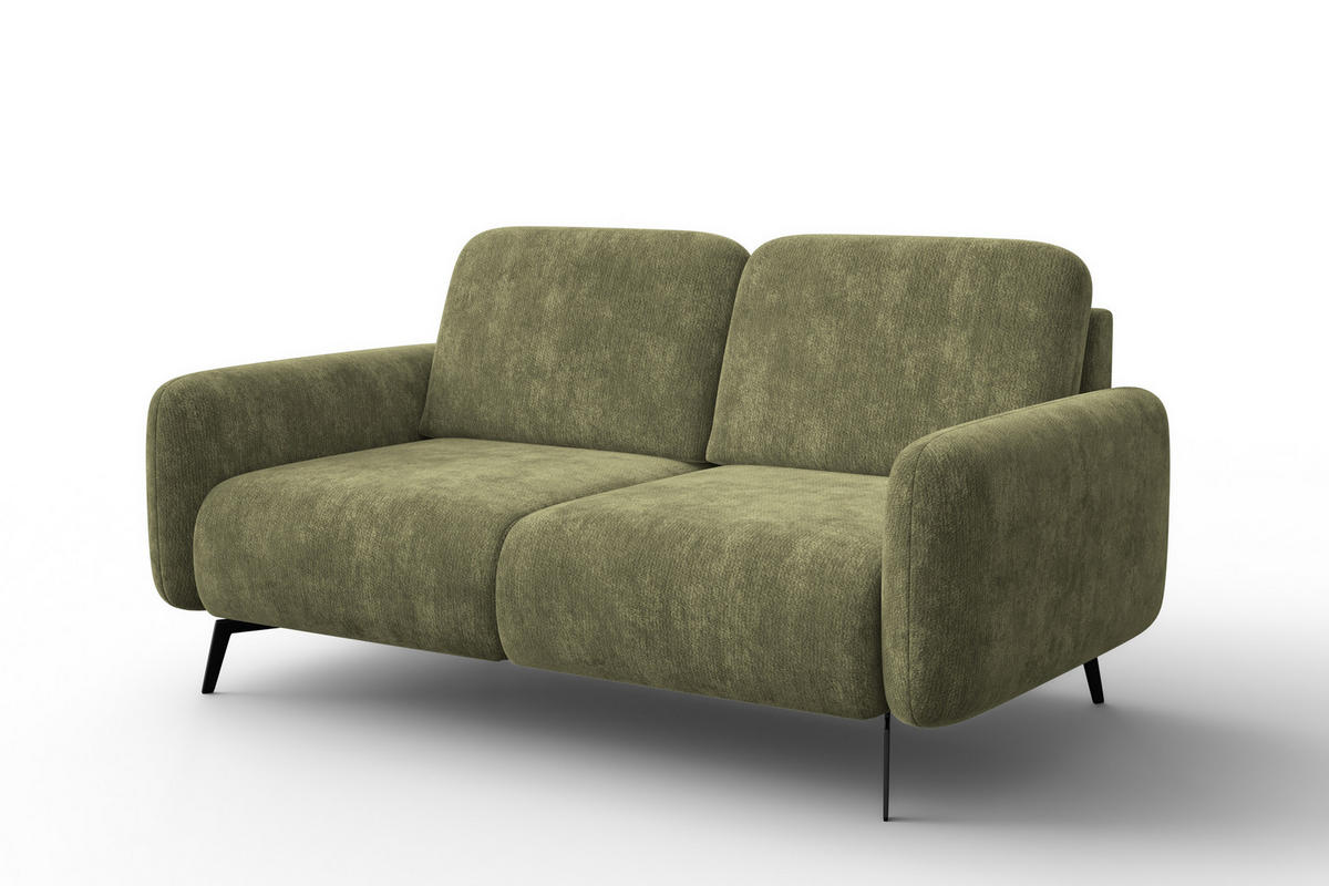 SOFA FEBE 2-Sitzer, olivgrüner Chenille-Stoff - Schwarz/Olivgrün, Holz/Textil (160/82/96cm) - Wozimo