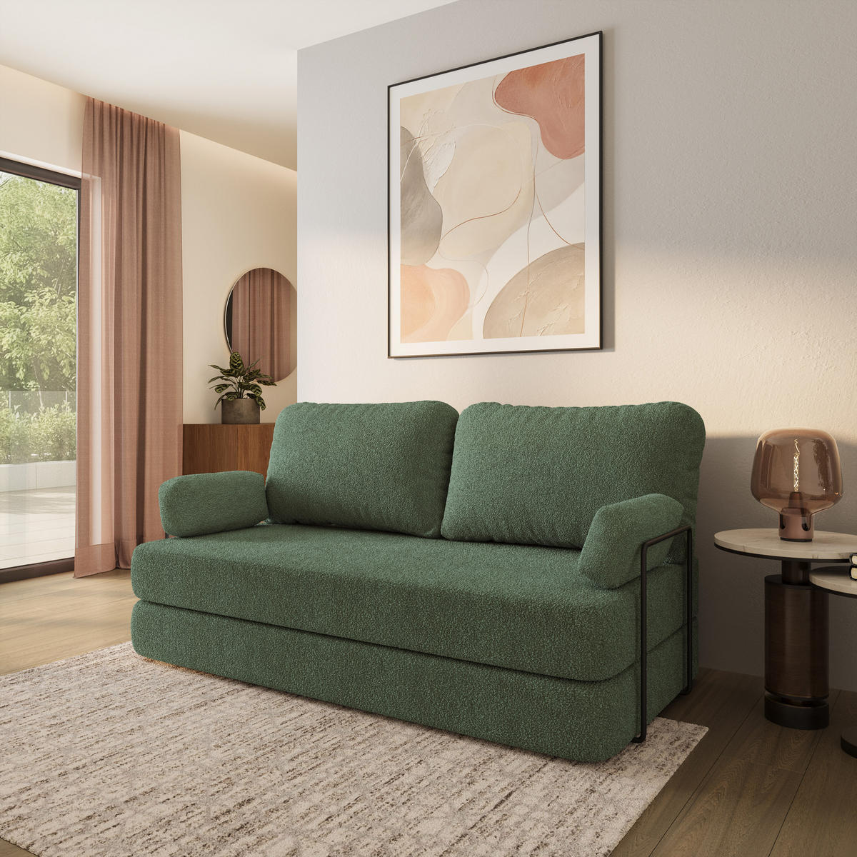 POHOVKA z pěny NIKSI s kovovým rámem Buklé látka Zelená - zelená barva, textil (170/86/80cm) - MASSENO