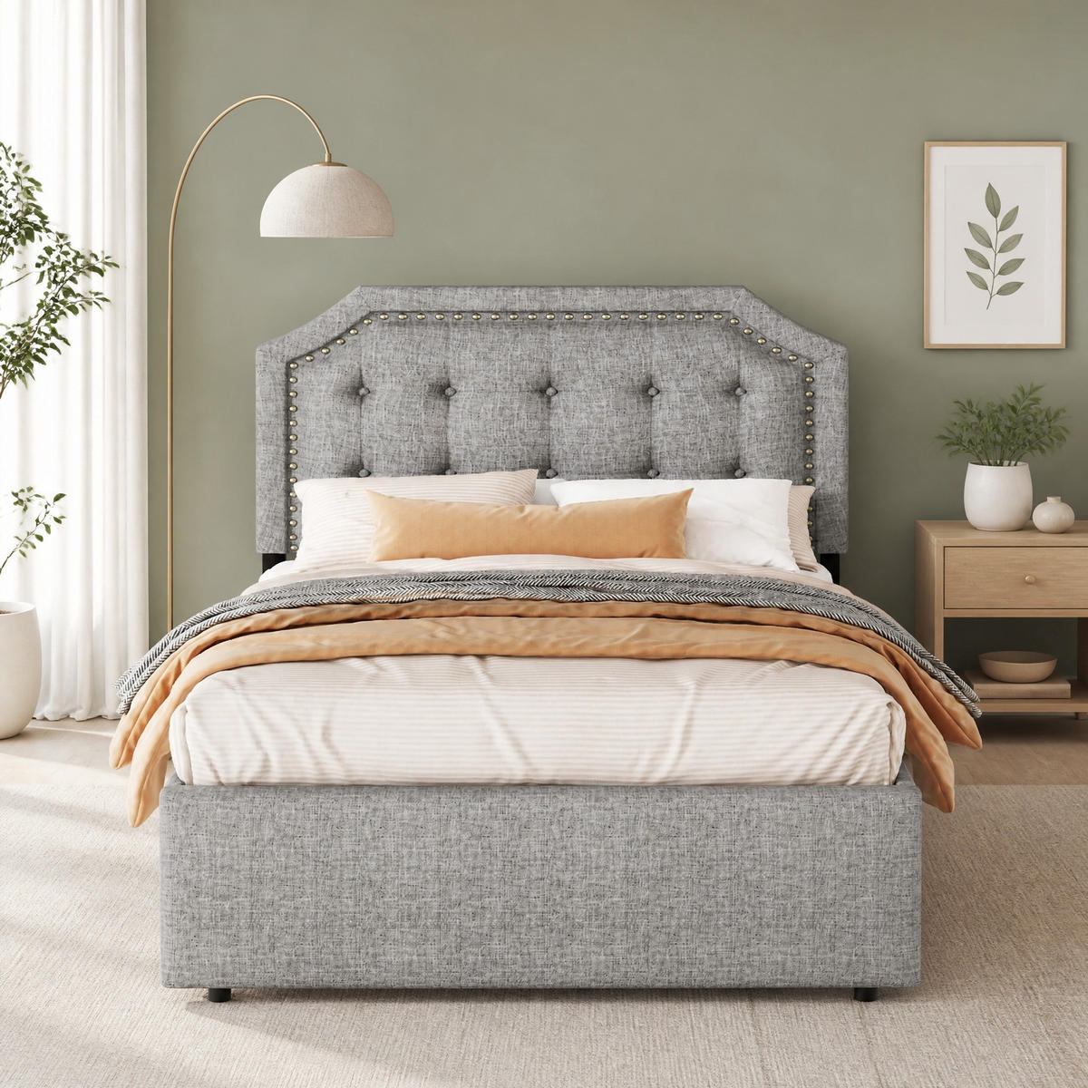 POLSTERBETT 90/200 mit 2 Schubladen, verstellbarem Polsterkopfteil und Ziernieten in Grau - Grau, Holzwerkstoff/Textil (90/200cm) - EVRYAE