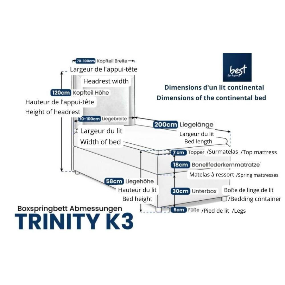 Thumbnail - Best For Home Boxbett, Braun, Textil, Höhe ca. 18 cm, Rechteckig, 70x200 cm, Schlafzimmer, Betten, Boxspringbetten