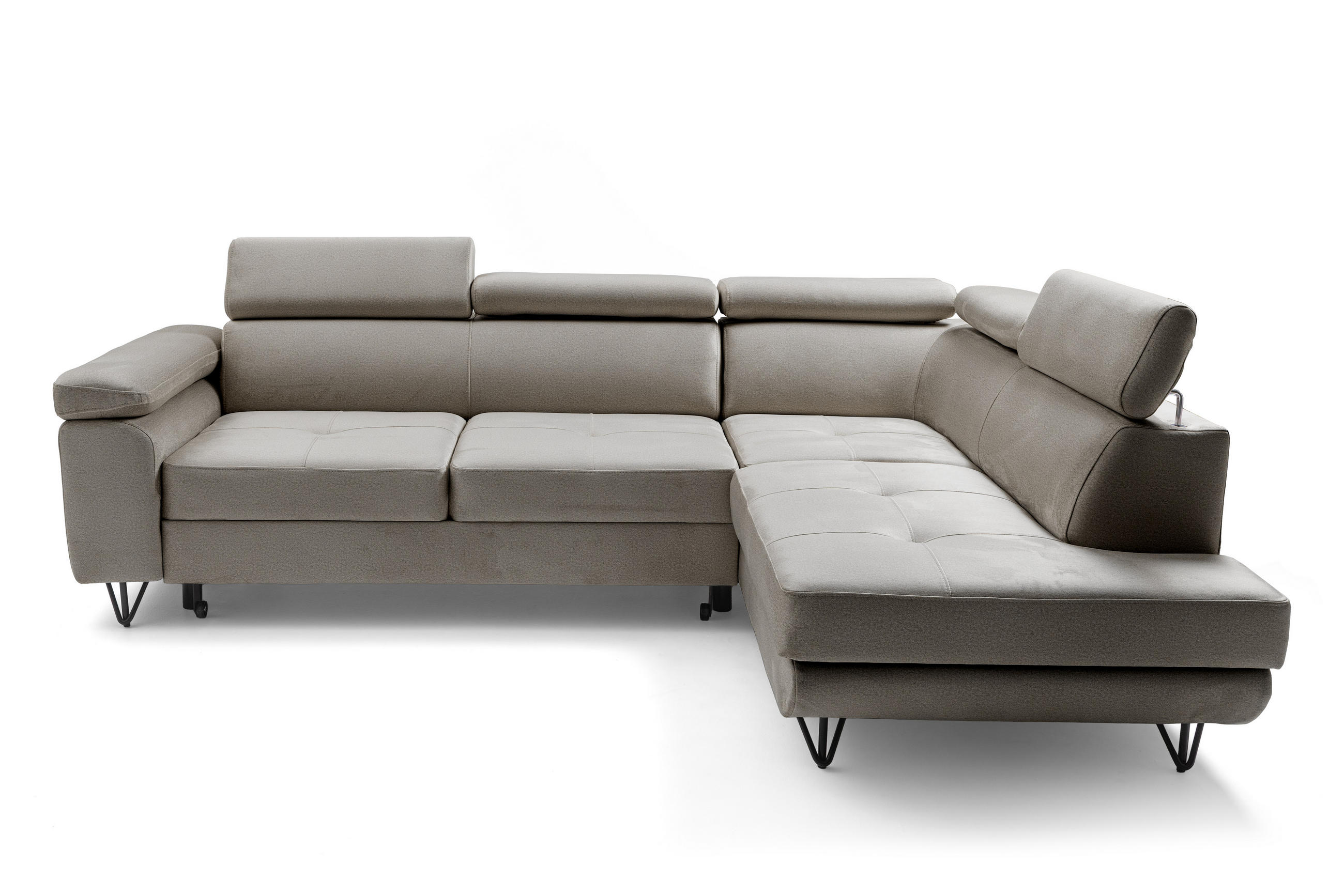 ECKSOFA JUNIOR L Rechts mit Schlaffunktion 194x128 Velours Beige - Beige/Schwarz, Holz/Textil (184/249cm) - Muffo