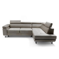 ECKSOFA JUNIOR L Rechts mit Schlaffunktion 194x128 Velours Beige - Beige/Schwarz, Holz/Textil (184/249cm) - Muffo