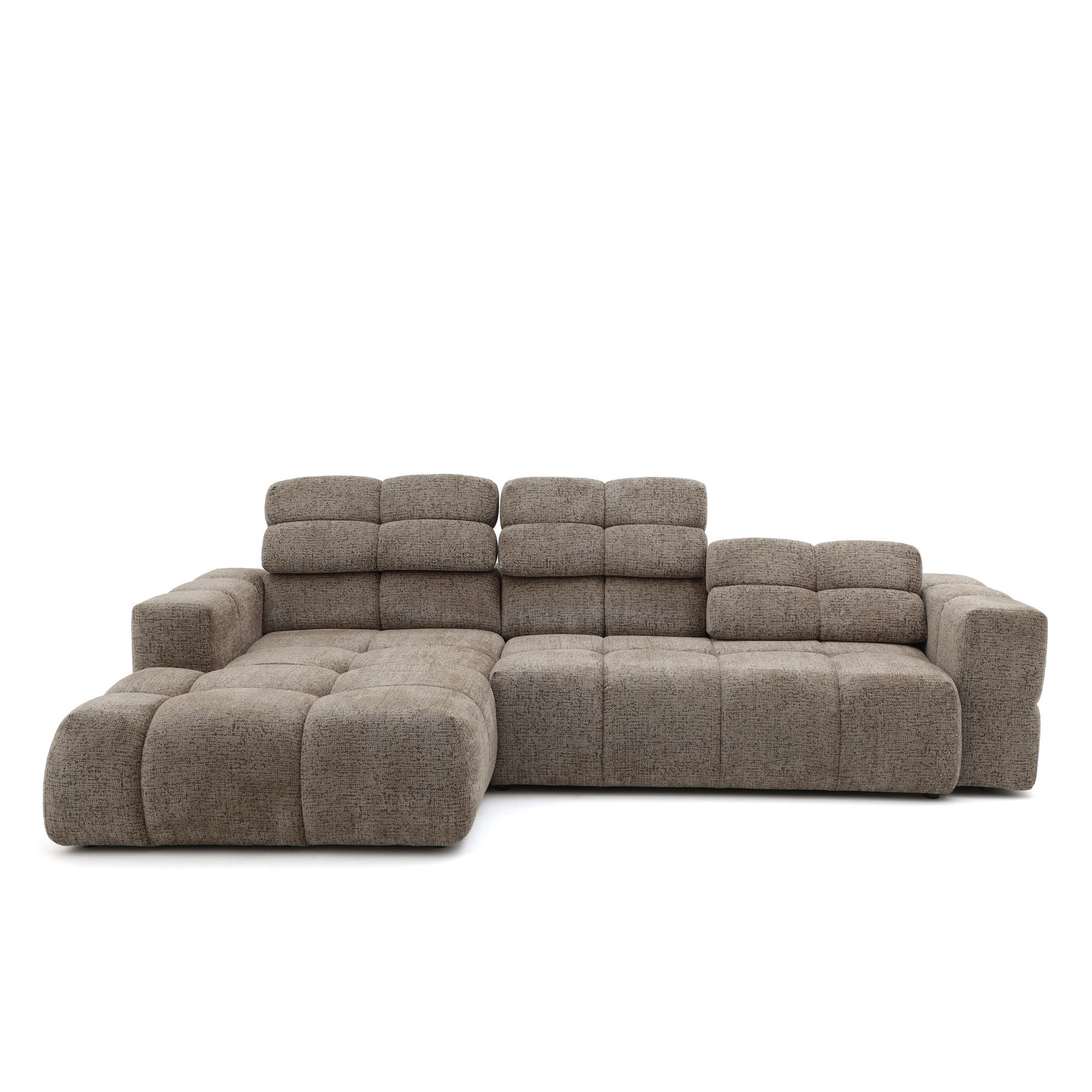 ECKSOFA TENDER Links mit Schlaffunktion und Verstellbare Kopfstützen, Chenille braun - Schwarz/Braun, Holz/Kunststoff (315/176cm) - Muffo