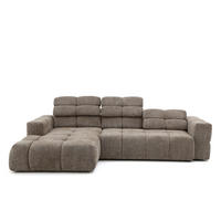 ECKSOFA TENDER Links mit Schlaffunktion und Verstellbare Kopfstützen, Chenille braun - Schwarz/Braun, Holz/Kunststoff (315/176cm) - Muffo