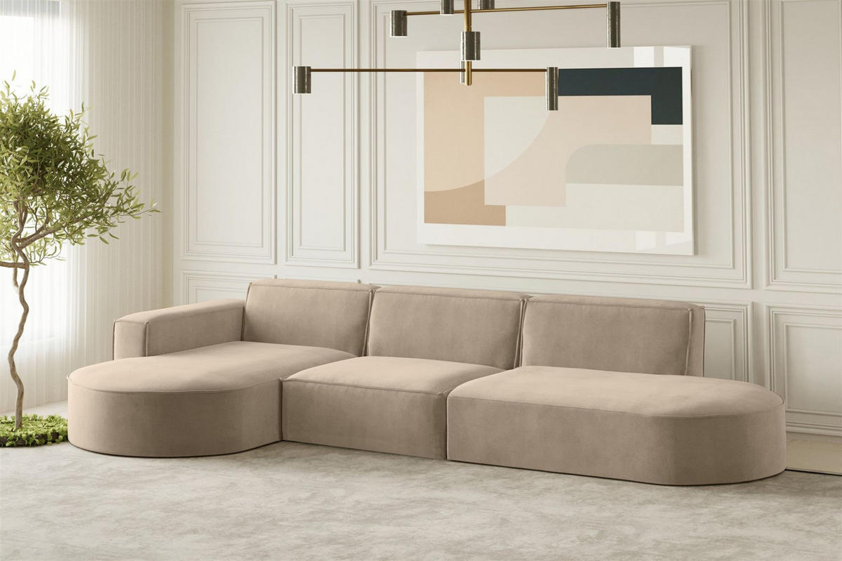ECKSOFA Palma In Noel - Beige, Holzwerkstoff/Textil (296/165cm) - Fun Möbel