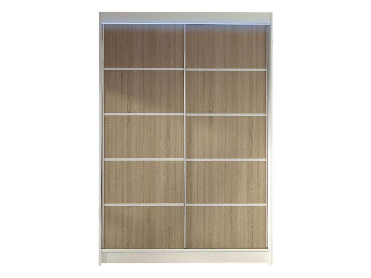 SCHWEBETÜRENSCHRANK Lino IV mit RGB LED Beleuchtung - Weiß/Sonoma Eiche, Holzwerkstoff/Metall (120/200/58cm) - MIRJAN24