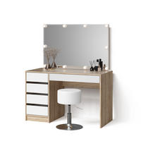 SCHMINKTISCH Imola Weiß/Sonoma mit LED Beleuchtung und Hocker - Weiß/Sonoma Eiche, Holzwerkstoff (120/75/55cm) - Livinity®