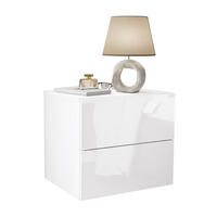 NACHTTISCH LINA LUX hängend mit Hochglanzplatte, Push Open - Weiß, Holzwerkstoff (45/42/39cm) - Lookway