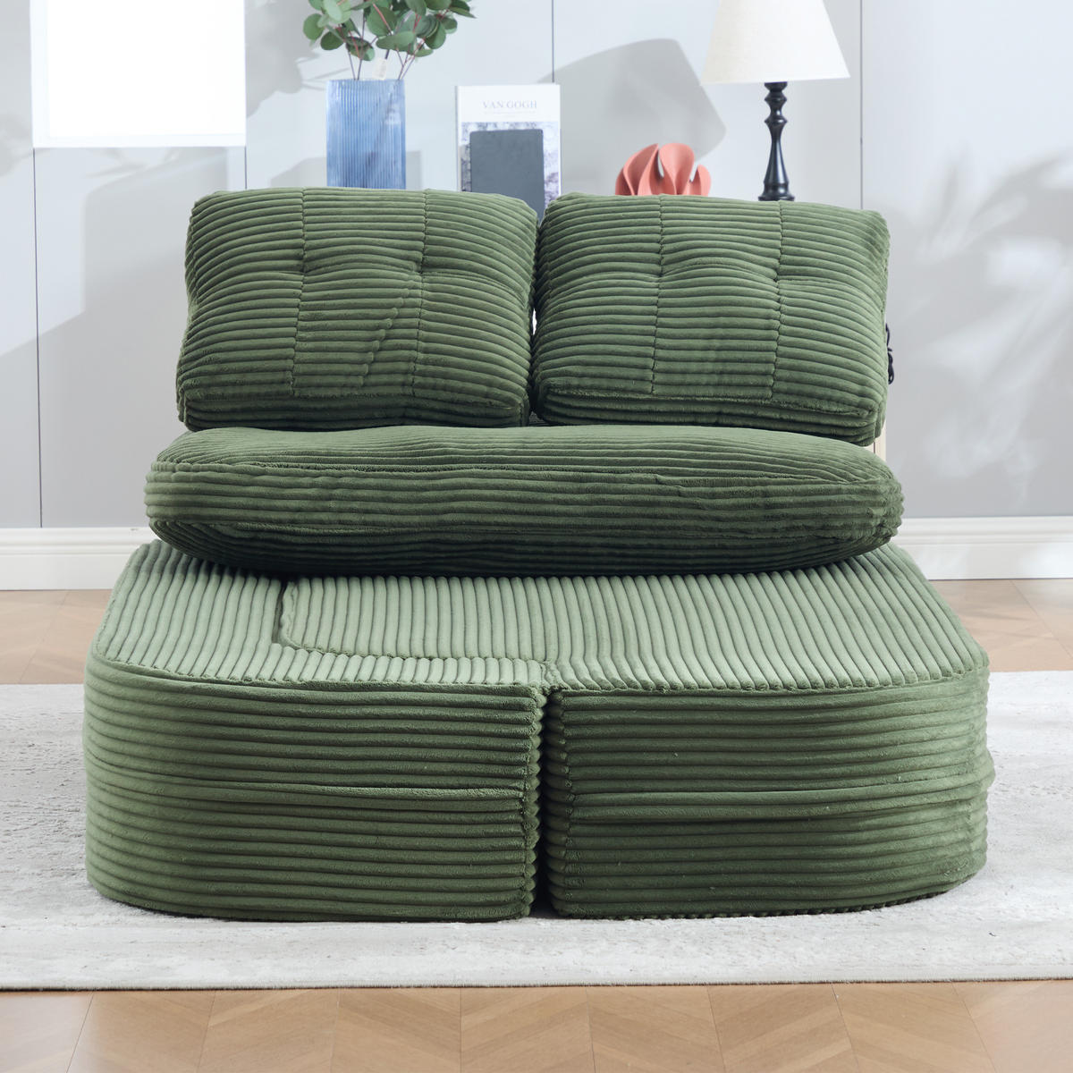 SOFA mit Liegefunktion und Getränkehaltern aus Cord in Smaragdgrün - Smaragdgrün, Textil (165/61/97cm) - EVRYAE
