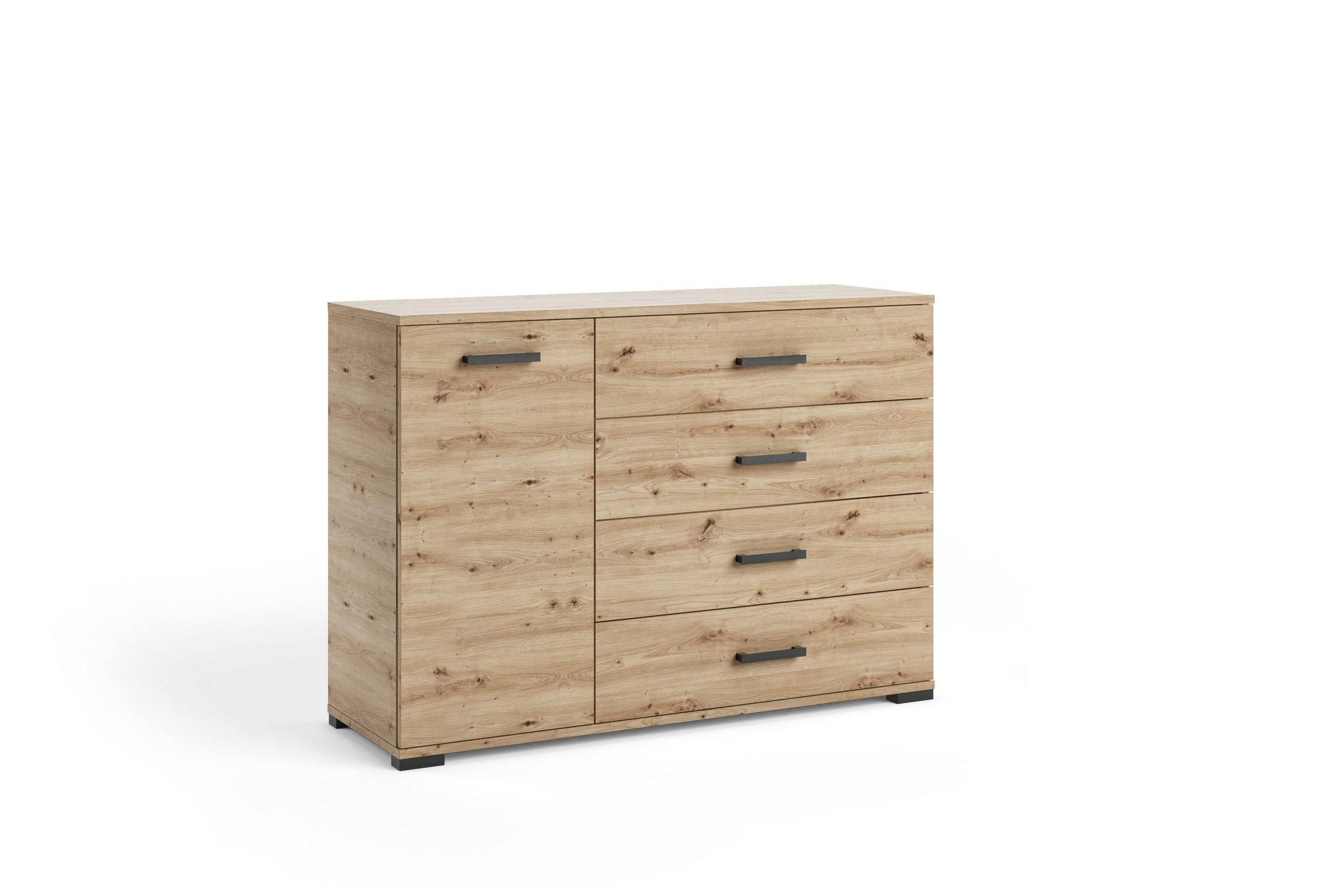 KOMMODE ALBANO 120/83/40cm mit 4 Schubladen 1 Türen Eiche Artisan - Eiche Artisan, Holzwerkstoff (120/83/40cm) - MASSENO