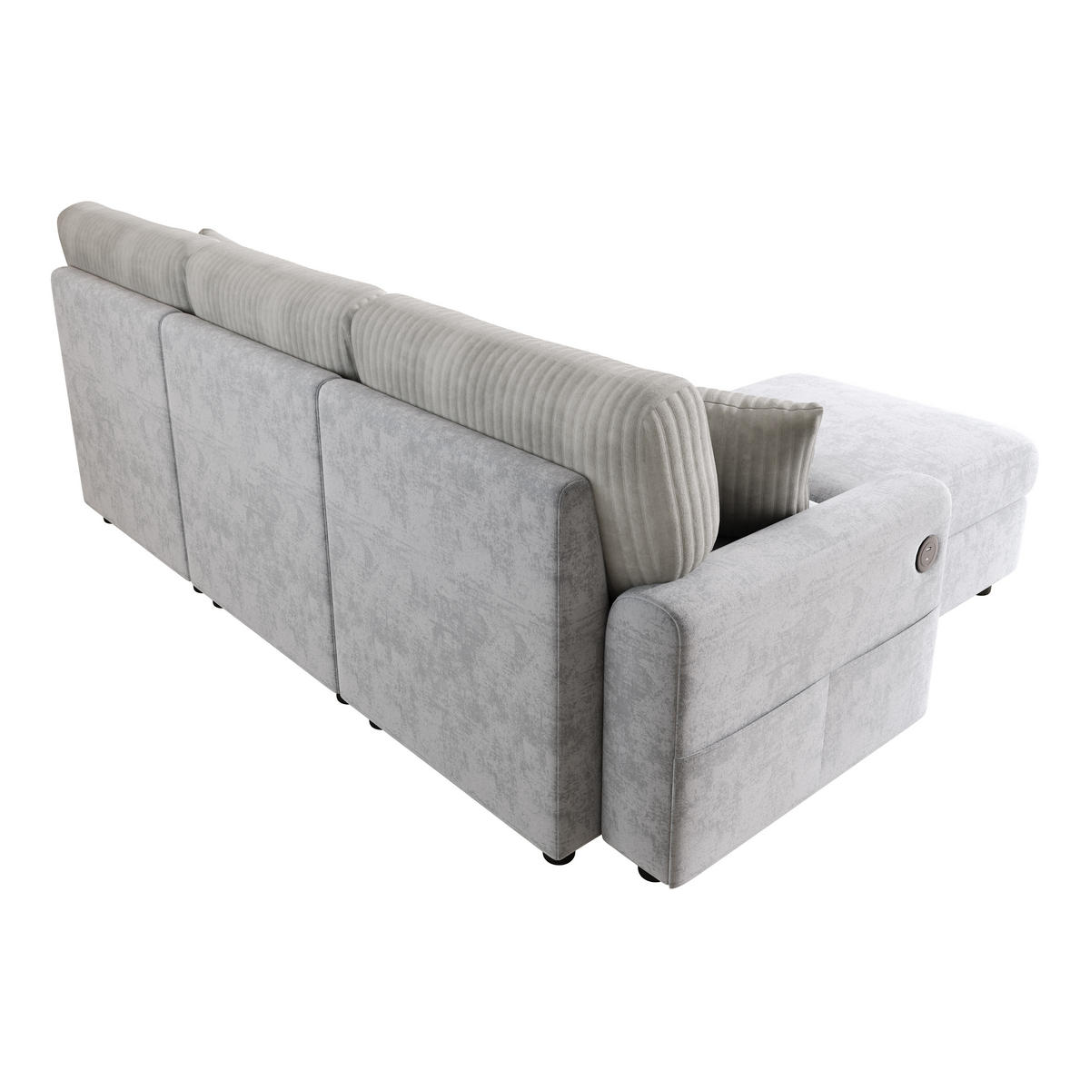 SOFA Grau USB Type-C Hocker 2 Kissen 223x146x84cm - Grau, Textil (146/223cm) - FLIEKS