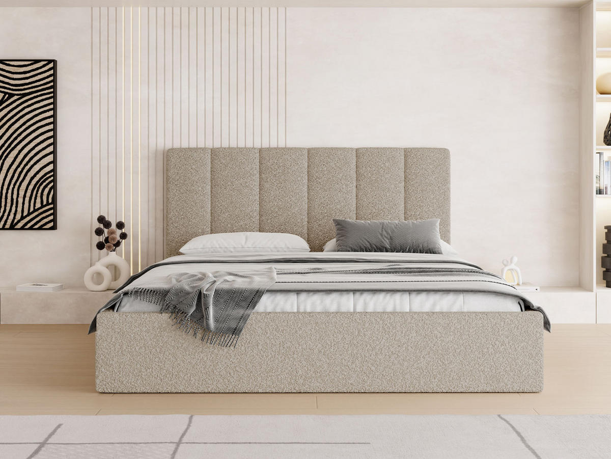 POLSTERBETT Amira Slim mit Bettkasten, Beige Boucle 180x200 cm - Beige/Birkefarben, Holz/Holzwerkstoff (180/200cm) - WFL GROUP
