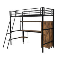 HOCHBETT Mit Bücherregalen, Schreibtisch und Kleiderschrank Schwarz - Schwarz, Holzwerkstoff/Metall - Urban Meuble