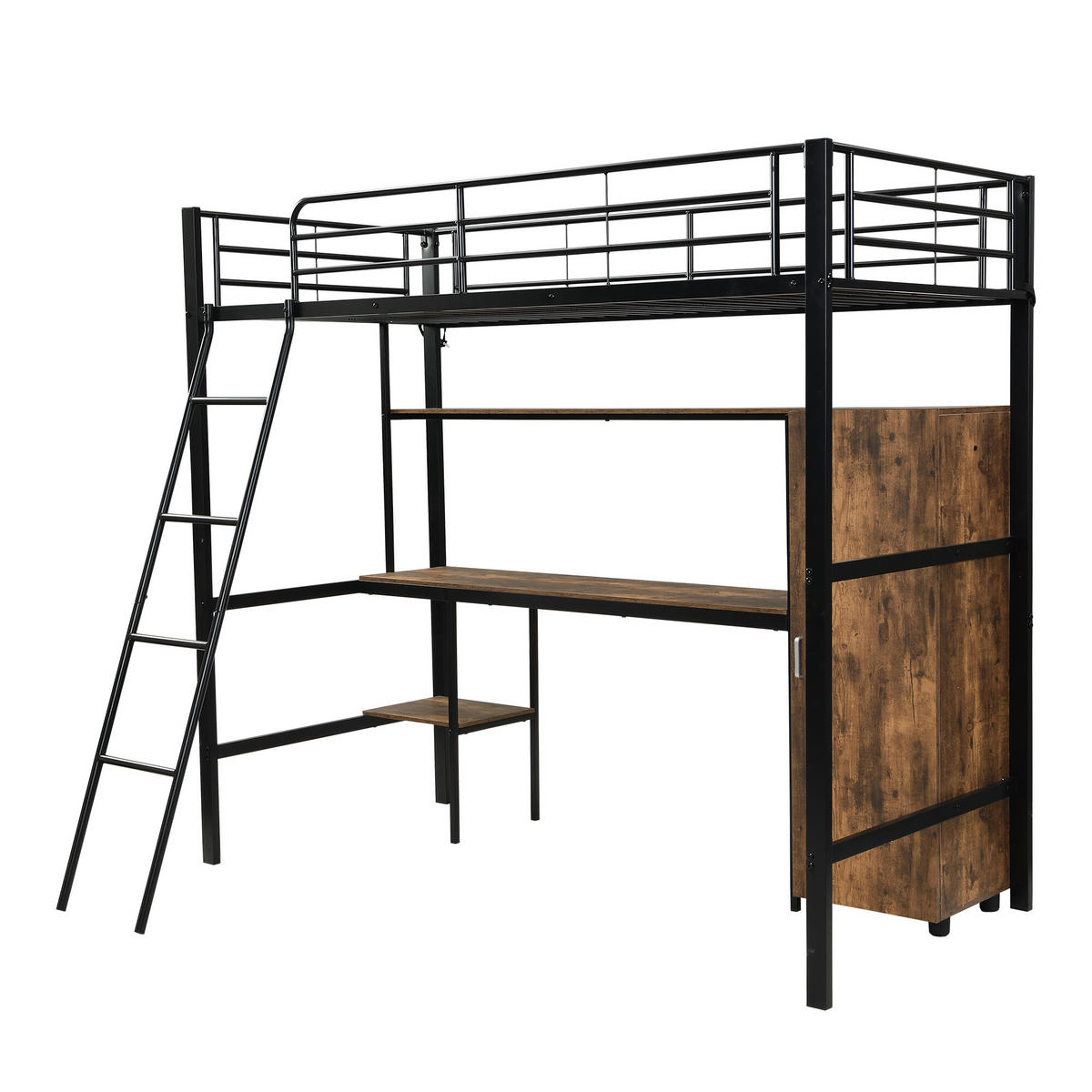 HOCHBETT Mit Bücherregalen, Schreibtisch und Kleiderschrank Schwarz - Schwarz, Holzwerkstoff/Metall - Urban Meuble