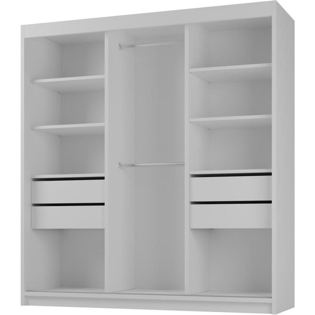 Thumbnail - Beautysofa Schwebetürenschrank, Weiß, Holzwerkstoff, 9 Fächer, 4 Schubladen, 200x215x58 cm, Schlafzimmer, Kleiderschränk...