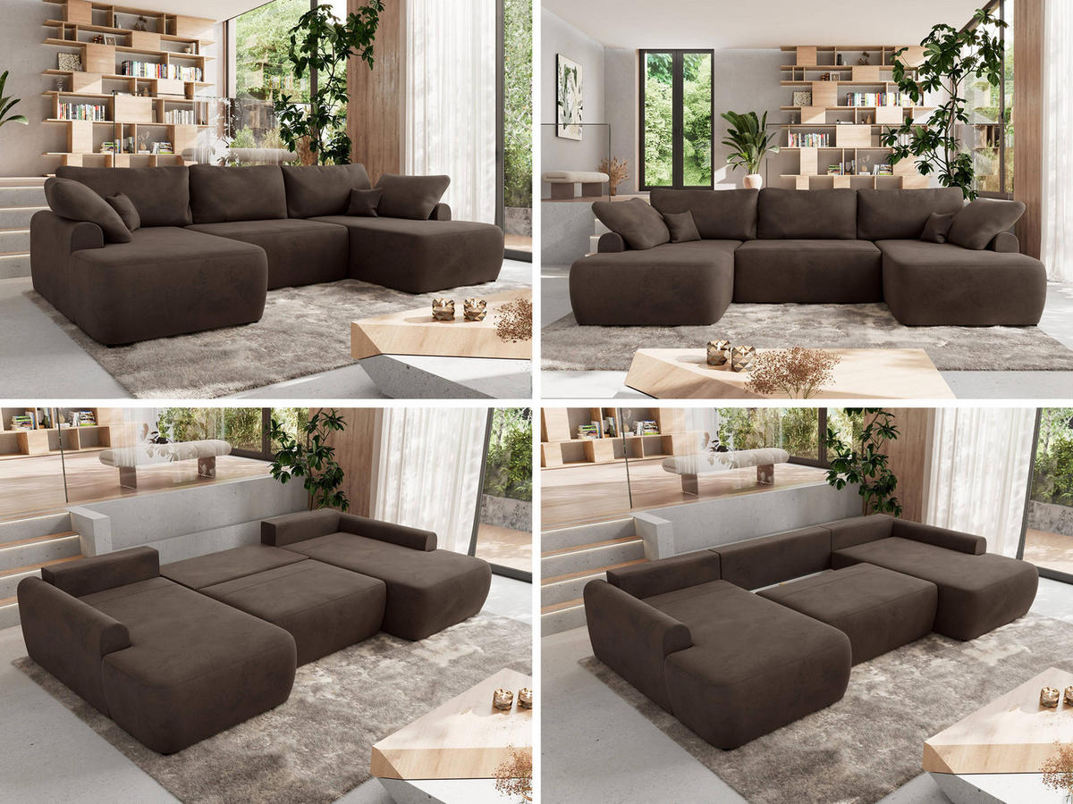 WOHNLANDSCHAFT CUBO U Braun Velvet - Schwarz/Braun, Kunststoff/Textil (370/100/187cm) - MKS