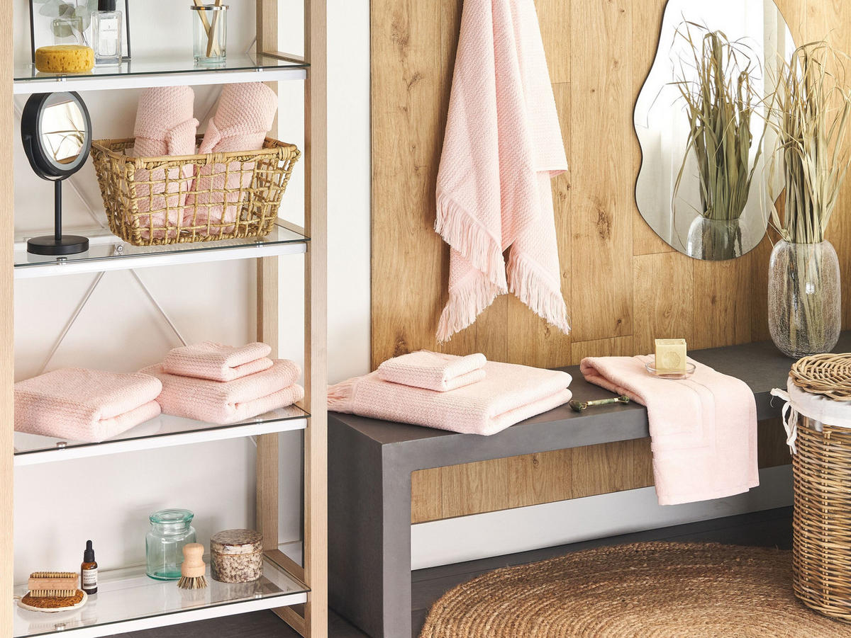 BADEHANDTUCH 9-teilig Rosa Atiu - Pink, Textil (70/140cm) - Beliani