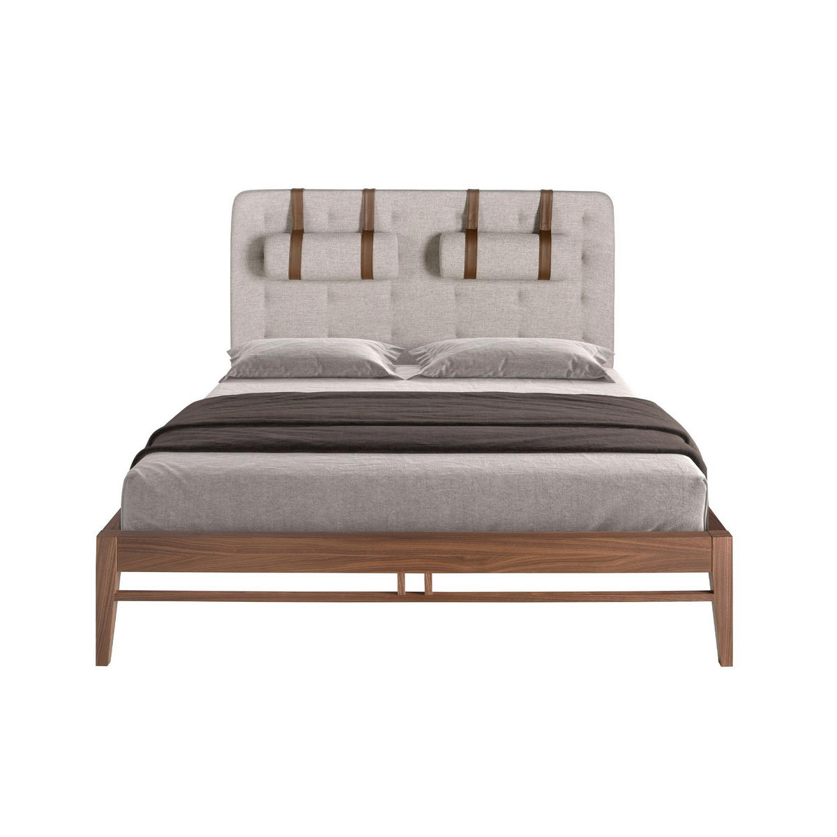 BETT Graues Bett mit Stofftufting 172/216/110 cm - Walnussfarben/Grau, Textil - ANGEL CERDA