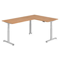 ECKSCHREIBTISCH elektrisch höhenverstellbar L-Form 240/160/74 cm in Nussbaumfarben/Silberfarben - Silberfarben/Nussbaumfarben, Holzwerkstoff (240/160/74cm) - bümö