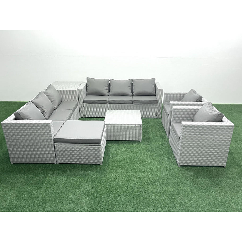 Thumbnail - Fimous Gartenmöbel-Set, Hellgrau, Metall, Kunststoff, Glas, 9-Sitzer, Füllung: Schaumstoff, quadratisch, Loungemöbel, Lo...
