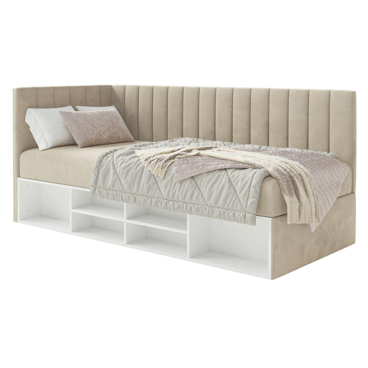 JUGENDBETT Ventrio Hellbeige Easy-Clean-Samtbezug 90x200 cm - Ecru, Holz/Textil (90/200cm) - Selsey