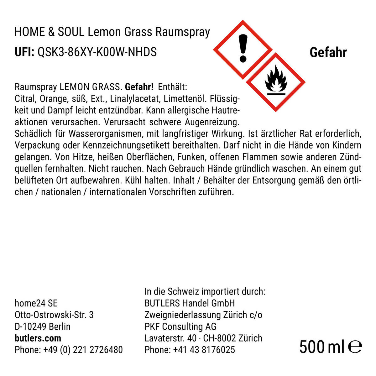 RAUMSPRAY Home & Soul Lemongrass - Transparent, Glas/Kunststoff (7/7/21cm) - Butlers
