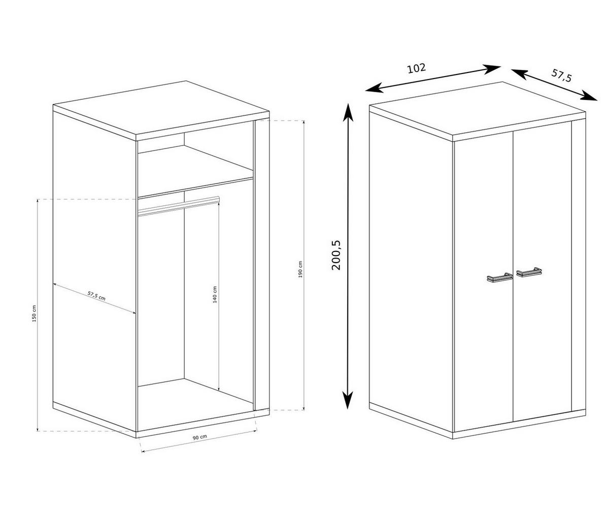 DREHTÜRENSCHRANK YASUO 102/200,5/57,5 cm 2-türig Eichefarben - Eichefarben, Holzwerkstoff (102/200.5/57.5cm) - MASSENO