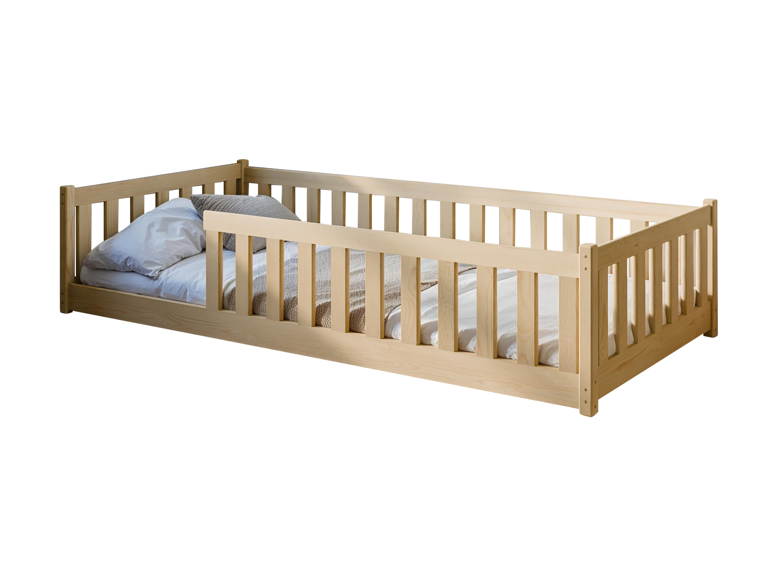 BODENBETT 90x200 cm mit Matratze in natur - Naturfarben, Holz (90/200cm) - Kids Collective