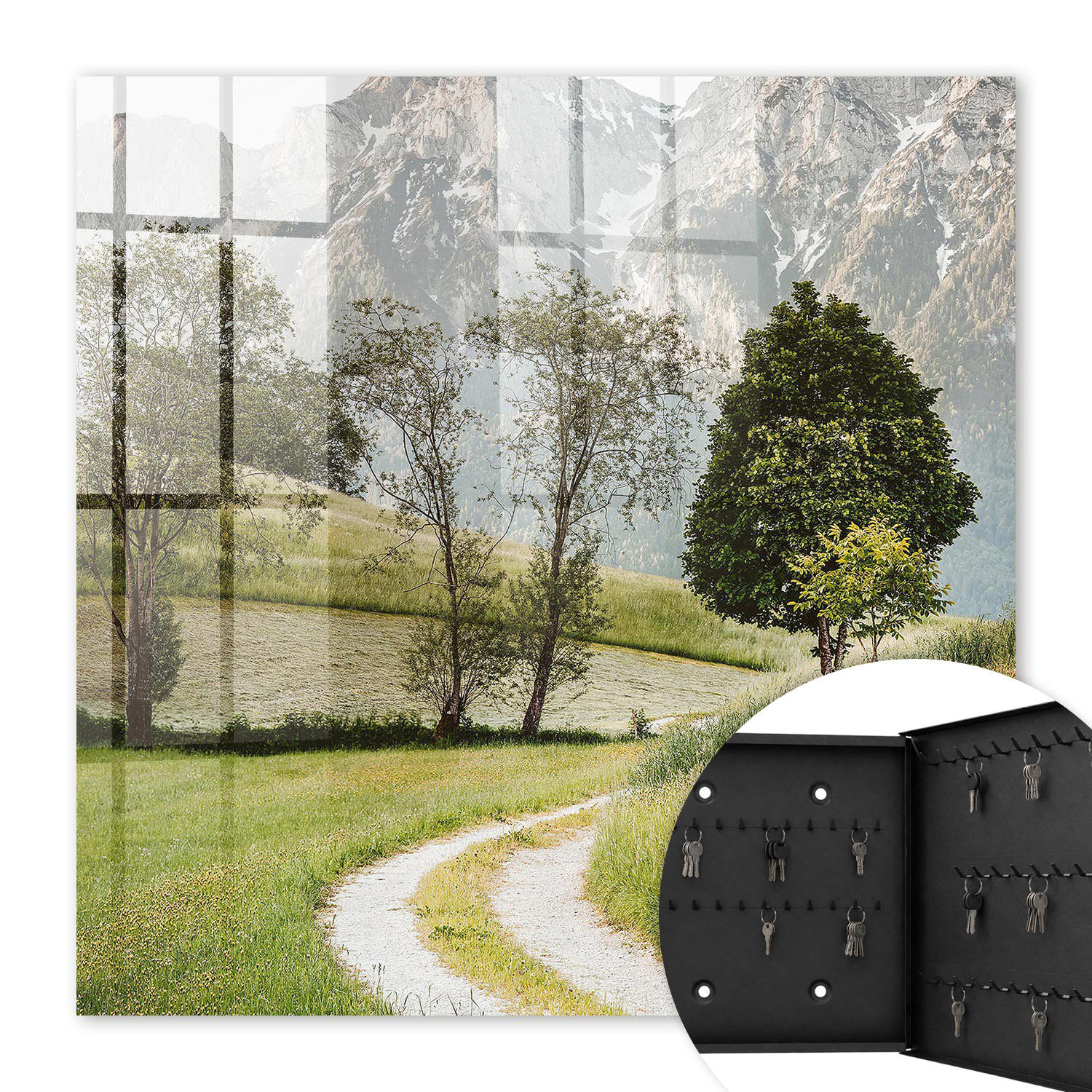 SCHLÜSSELBOX Schwarz 30x30 cm- Türöffnung nach rechts - Berglandschaft - Grün, Metall (30/30/5cm) - TULUP