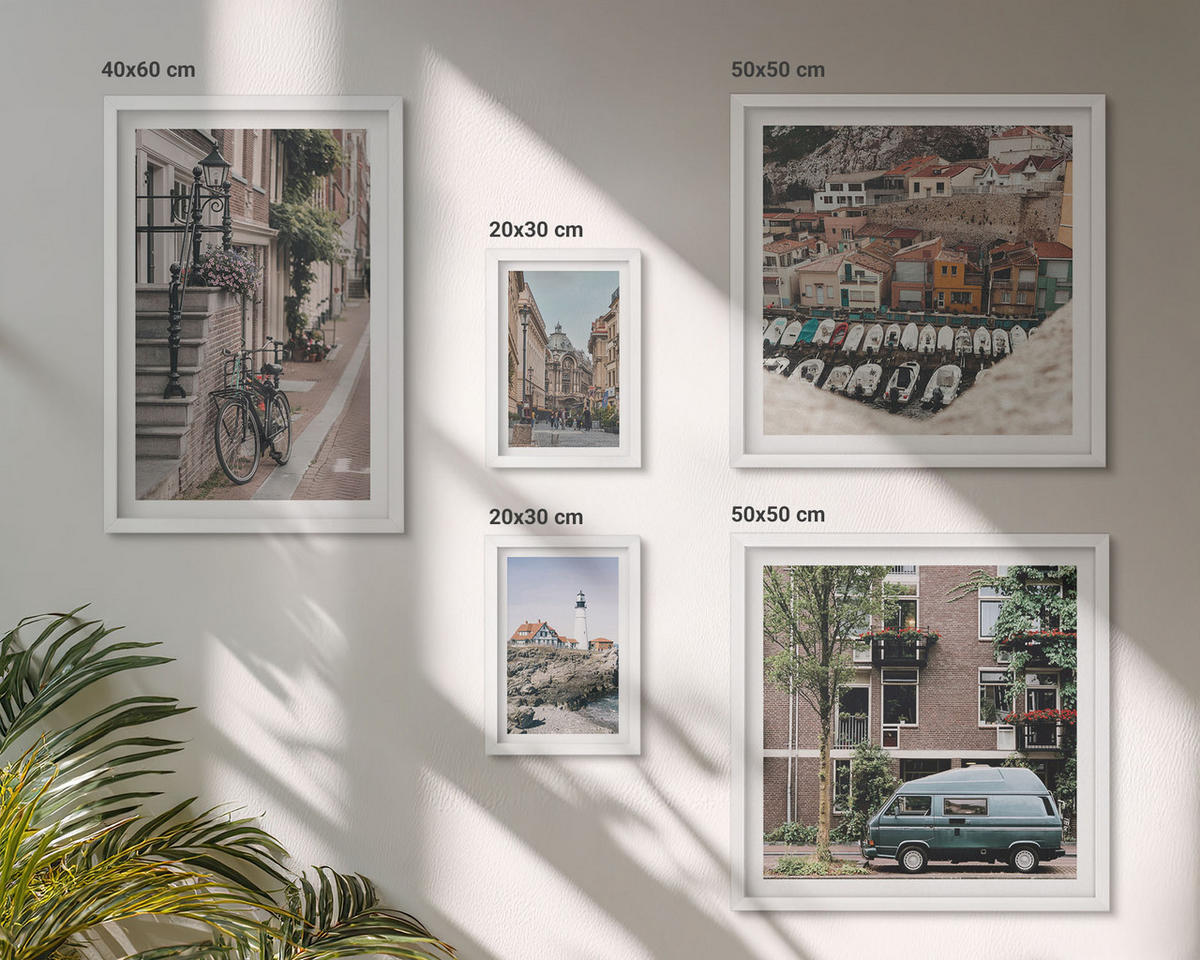 WANDBILDER 5er-Set - 50x50 cm & 20x30 cm & 40x60 cm Weißer Rahmen - Elegante Muster auf Steinen - Weiß, Kunststoff (40/60cm) - ArtPrintCave