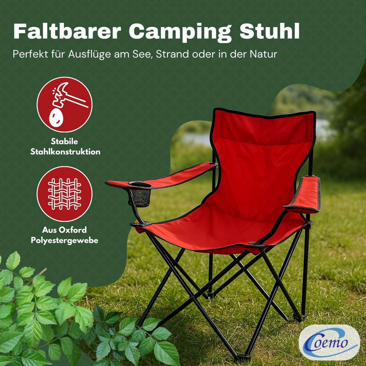 CAMPINGSTUHL FALTBAR 4er Set in Rot - Rot, Metall (50/80/50cm) - Coemo