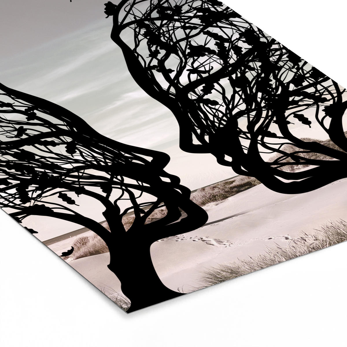 GERAHMTES BILD Strand - Meer - Menschen - Baum - Moderne Kunst 30x40 cm - Hellgrau, Papier (30/40cm) - MuchoWow