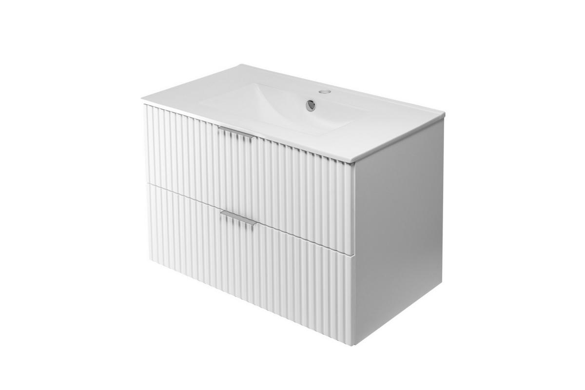 WASCHBECKUNTERSCHRANK, Weiß, 80 x 57 x 46 cm, Griff silber, ohne Arbeitsplatte - Silberfarben/Weiß, Holzwerkstoff (80/57/46cm) - 3XE LIVING