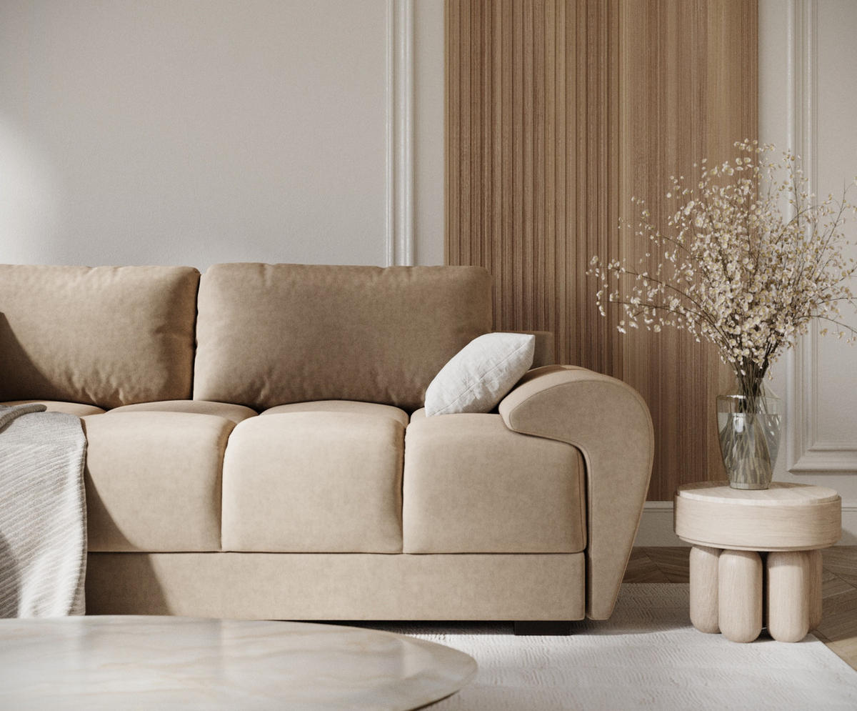 3-SITZER SOFA Peebles Beige Samtstoff - Beige/Schwarz, Holz/Holzwerkstoff (244/90/101cm) - Maison de Reve