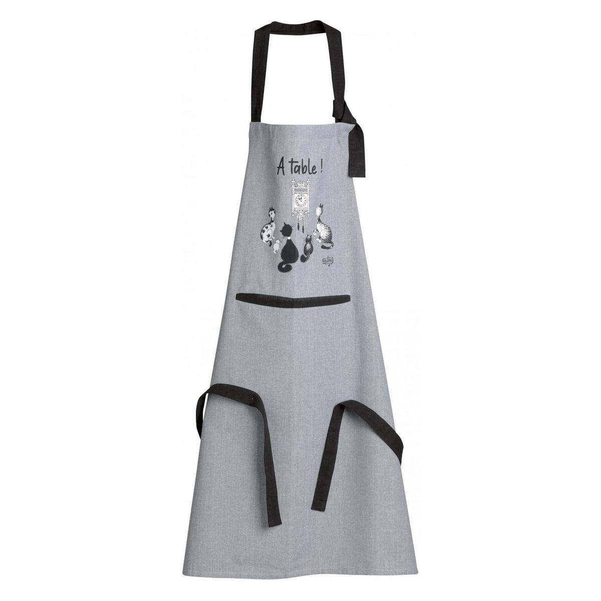 KÜCHENSCHÜRZE Dubout chat horloge grau 72 x 85 cm - Grau, Textil (72/85cm) - Winkler